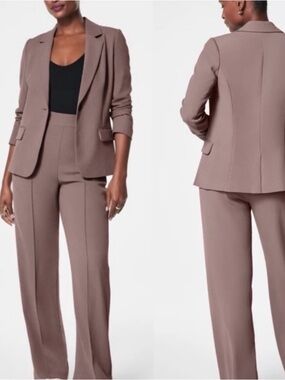 SPANX Carefree Crepe Taupe Smoke Single Breasted Machine Washable Blazer XL
